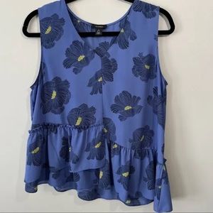 Halogen Sleeveless Blouse | Floral Patterned Tank Top | Blue | Size S